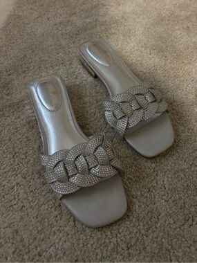 Bandolino Silver Braided Crystal Slide Sandals